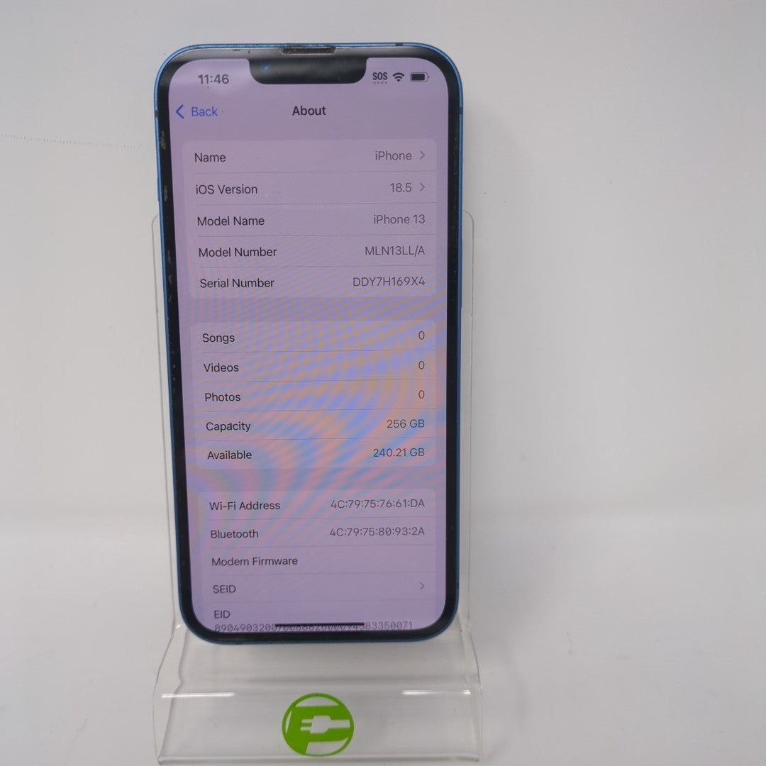 Unlocked Apple iPhone 13 256GB 18.5 BLUE MLN13LL/A bad battery
