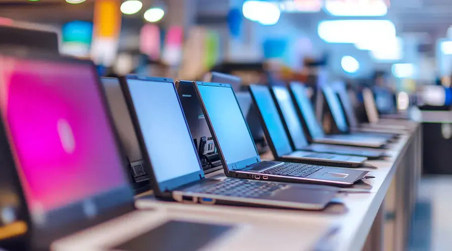 Gaming laptops displayed side by side showing vivid visuals