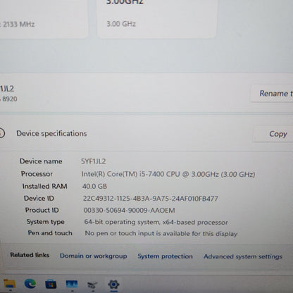 Dell XPS 8920 XPS-8920-M15P i5-7400 3.50GHz 40GB 256GB SSD GeForce GT 730