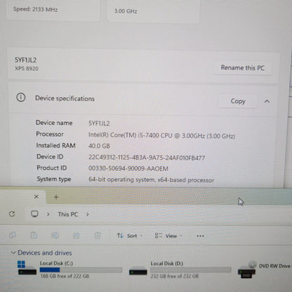 Dell XPS 8920 XPS-8920-M15P i5-7400 3.50GHz 40GB 256GB SSD GeForce GT 730