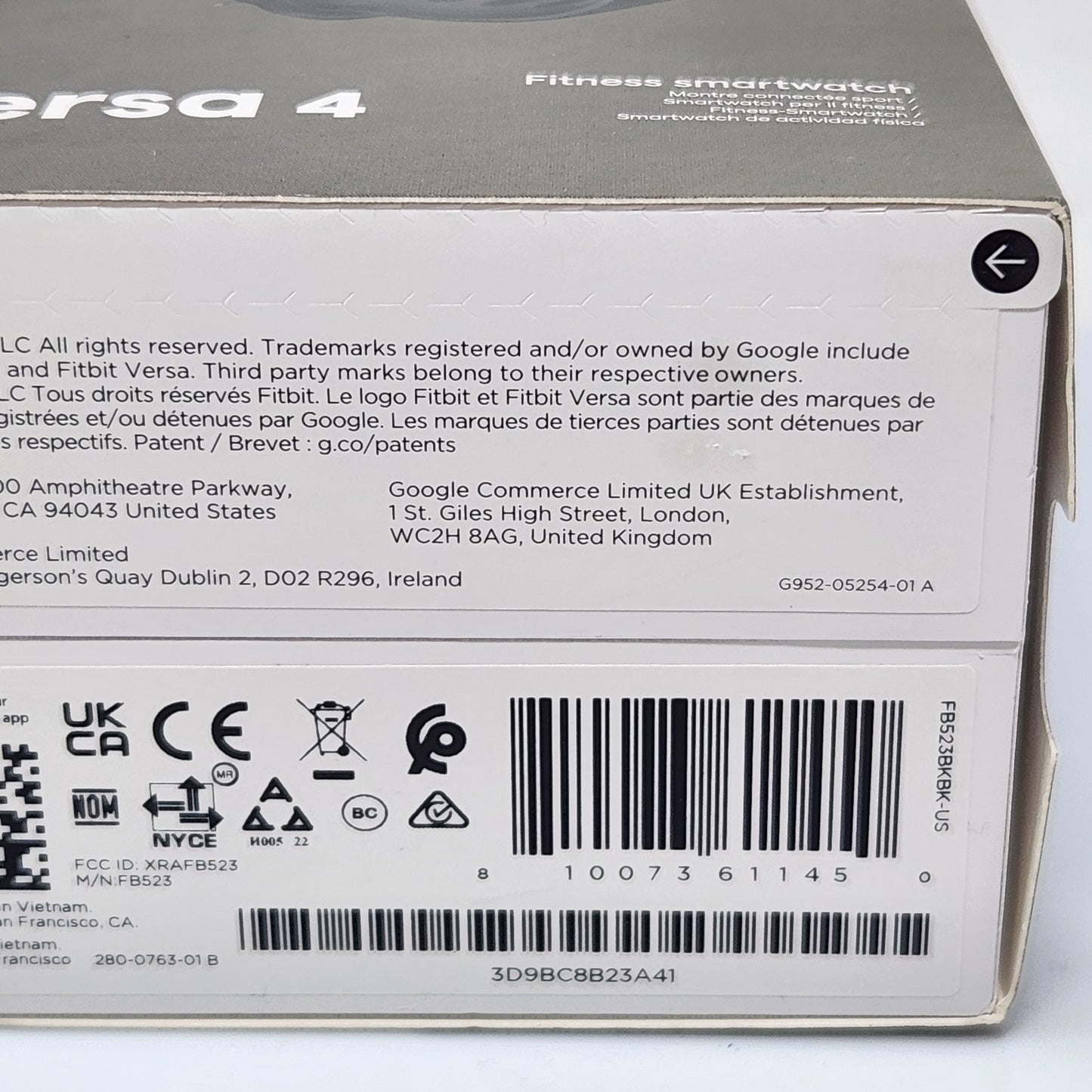 New Fitbit Versa 4 24mm Fitness Smartwatch FB523BKBK-US