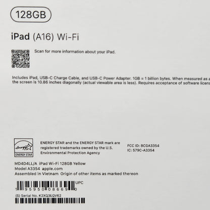 WiFi Only Apple iPad 11" (A16) 128GB Yellow MD4D4LL/A