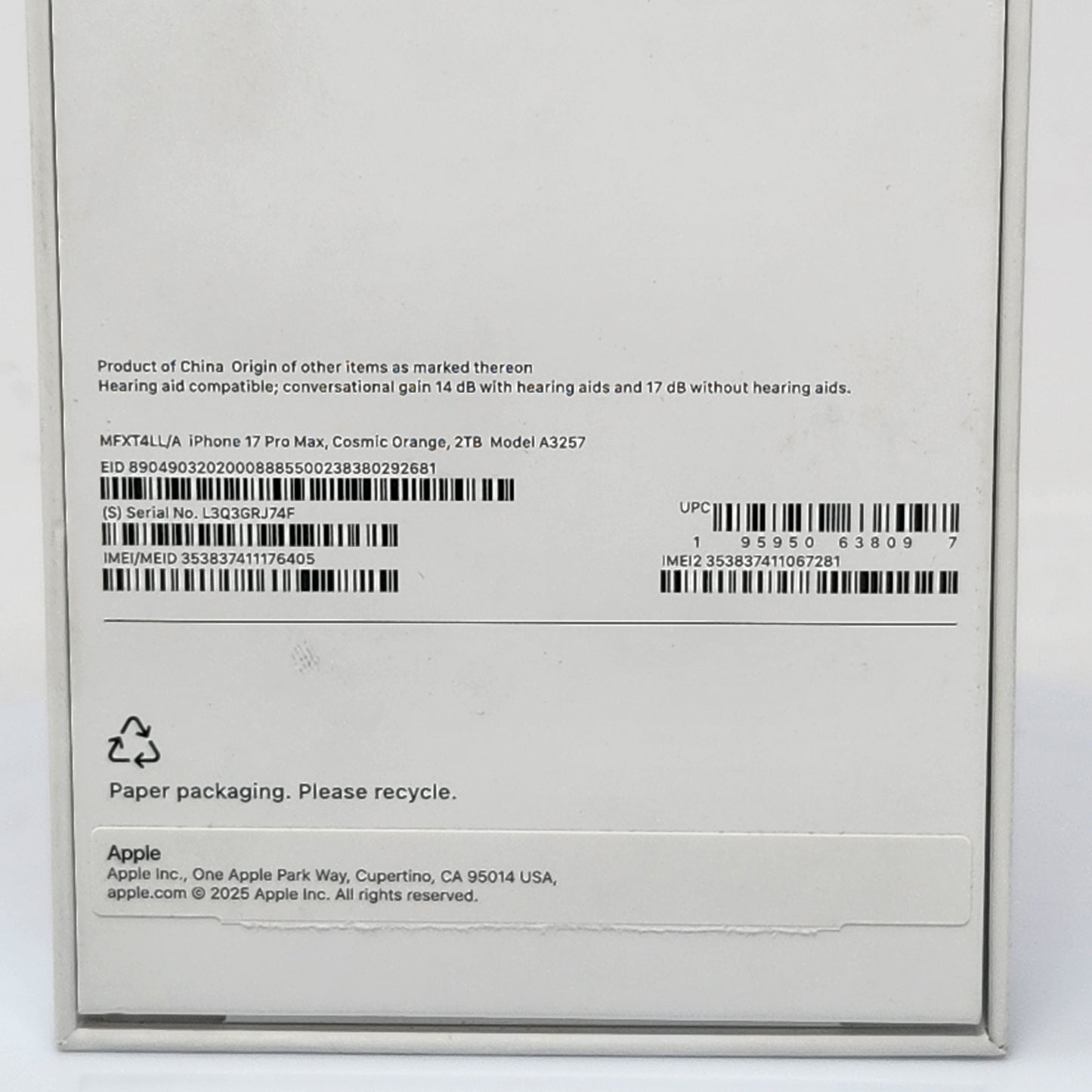 New Open Box Factory Unlocked Apple iPhone 17 Pro Max 2TB Cosmic Orange MFXT4LL/A