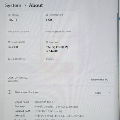 iBuyPower C-Series i5-14400F 2.50GHz 32GB RAM 2TB SSD Gigabyte GeForce RTX 4060