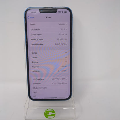 Unlocked Apple iPhone 13 256GB 18.5 BLUE MLN13LL/A bad battery