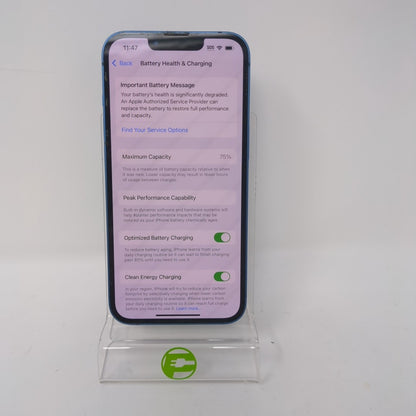Unlocked Apple iPhone 13 256GB 18.5 BLUE MLN13LL/A bad battery
