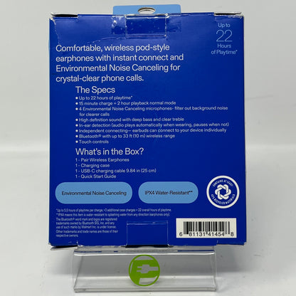 Onn. Wireless in-Ear Earphones w/ Environmental Noise Cancellation Microphone & Charging Case