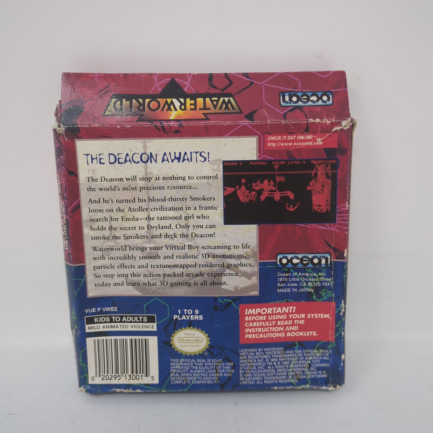 Waterworld (Nintendo Virtual Boy, 1995) Manual, Game, Box