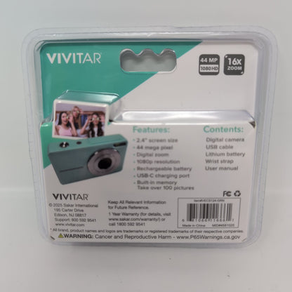 Vivitar PopSnap VECS124-GRN Digital Camera 44MP Green Compact Point & Shoot Vivitar PopSnap VECS124-GRN Digital Camera 44MP Green Compact Point & Shoot 1080p New