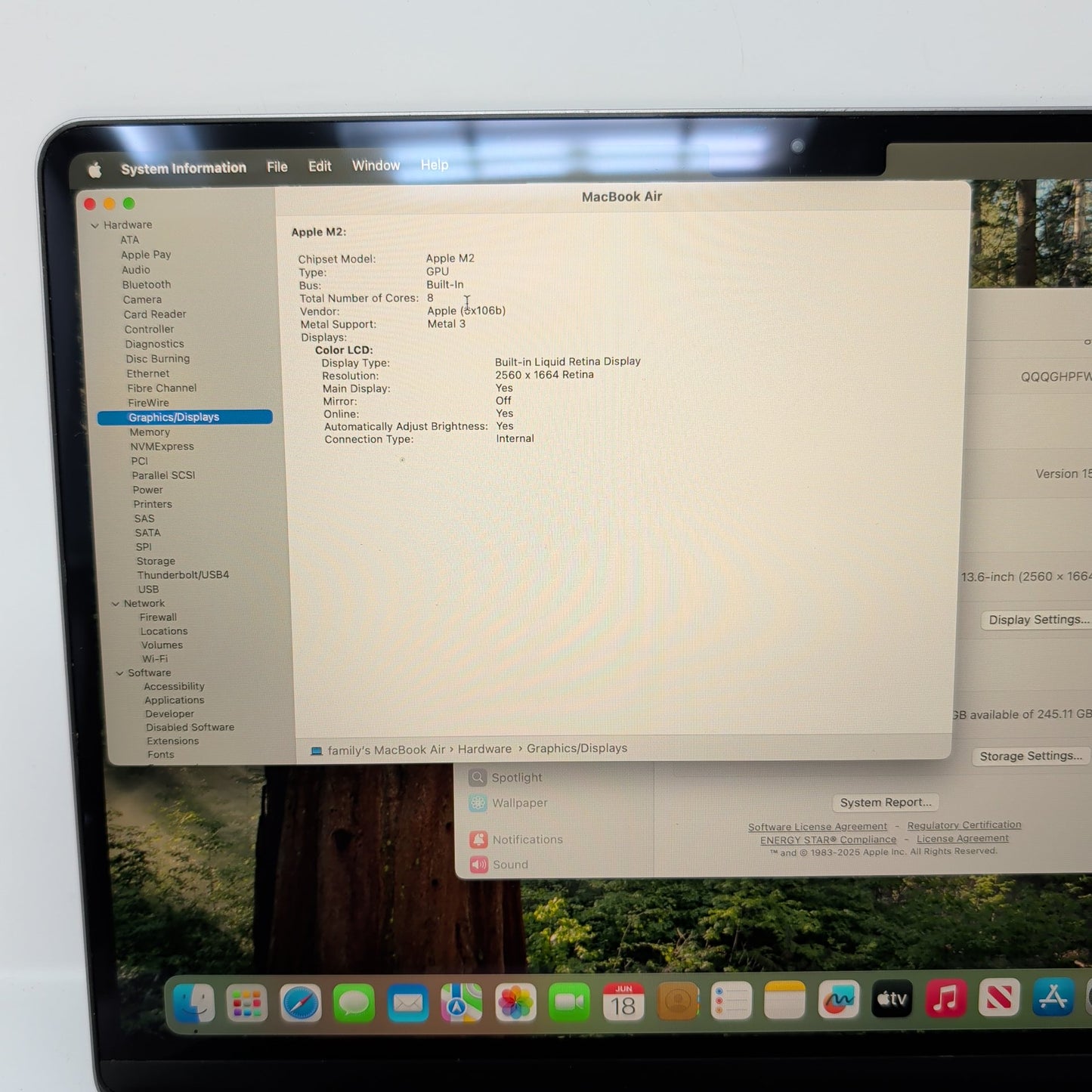 2022 Apple MacBook Air 13.6" M2 8C GPU 3.5GHz 16GB RAM 256GB SSD A2681